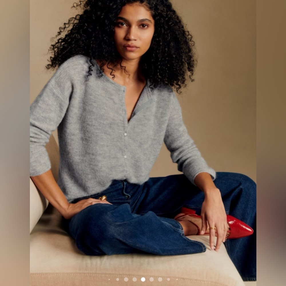 Sezane Heather Gray Button-Front Knit Cardigan